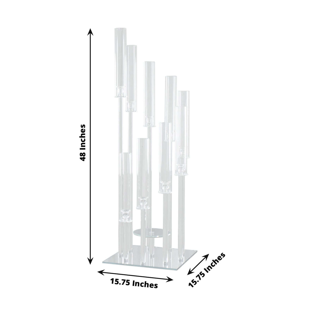 9-Arm Crystal Glass Cluster Candelabra Pedestal Stand 4ft - Square Hurricane Taper Candle Holder Table Centerpiece