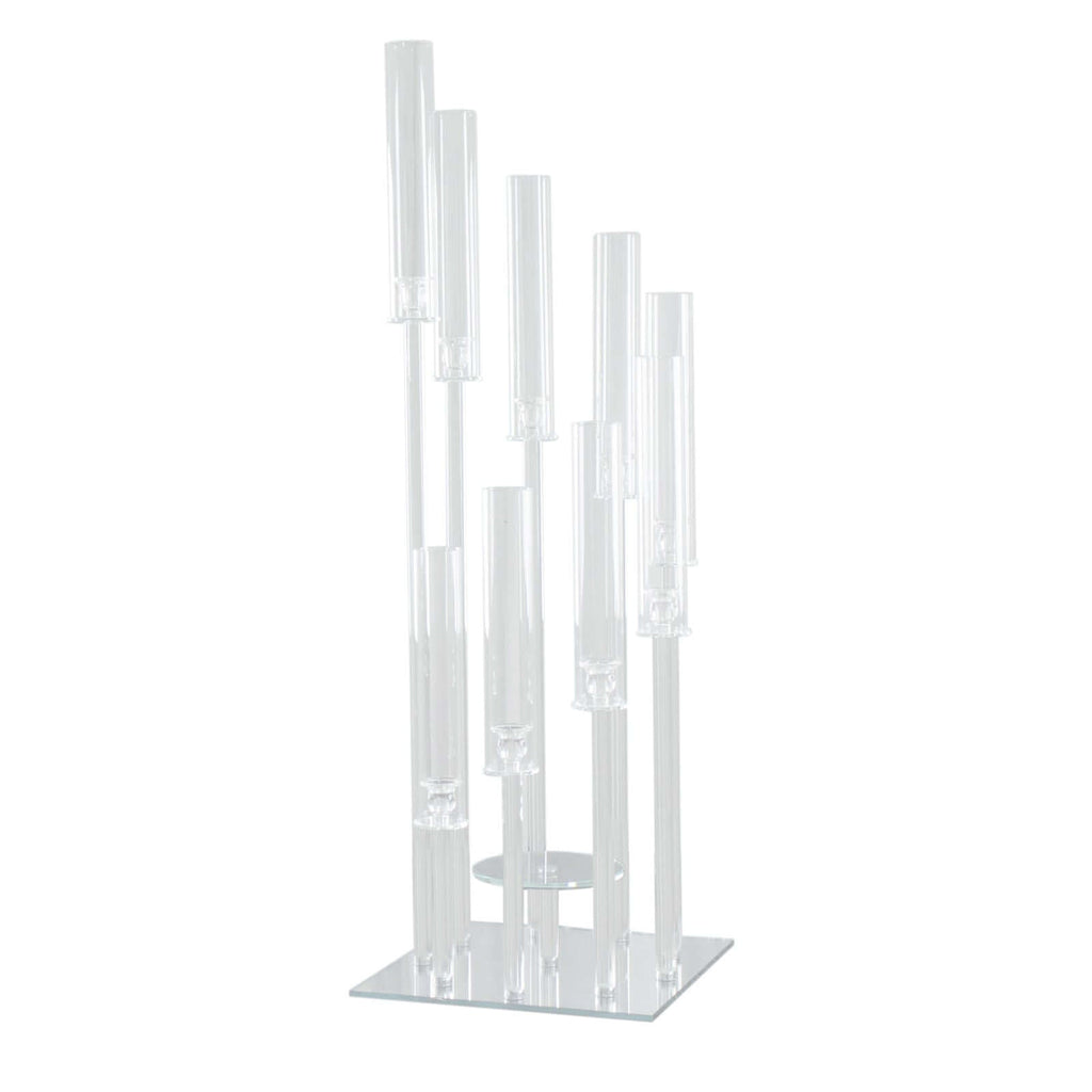 9-Arm Crystal Glass Cluster Candelabra Pedestal Stand 4ft - Square Hurricane Taper Candle Holder Table Centerpiece